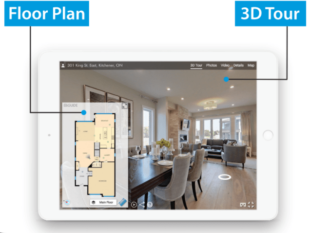Floor plan with 3D tour image on smartphone device